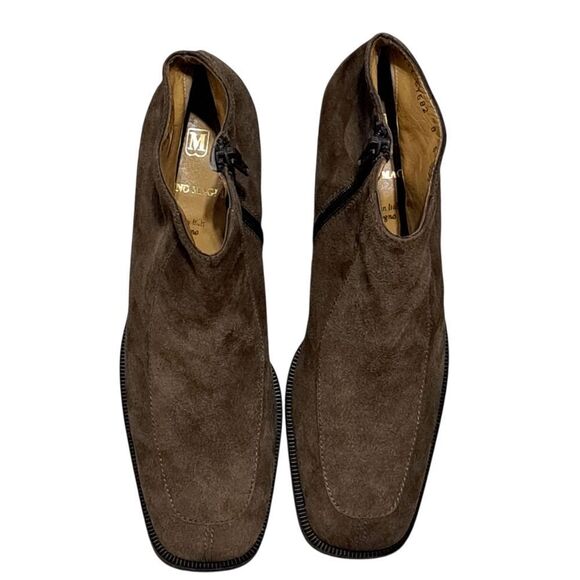 Bruno Magli Leather Suede Retro Ankle Block Heel Bootie Brown Size 8 - Picture 13 of 17